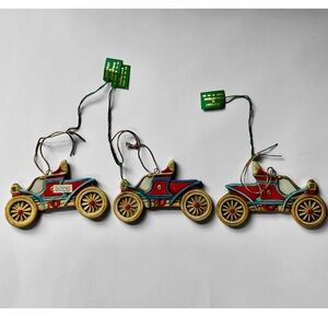 NOS Set of 3 Car Vintage Christmas Ornaments With Tags Limited Edition Decor MCM